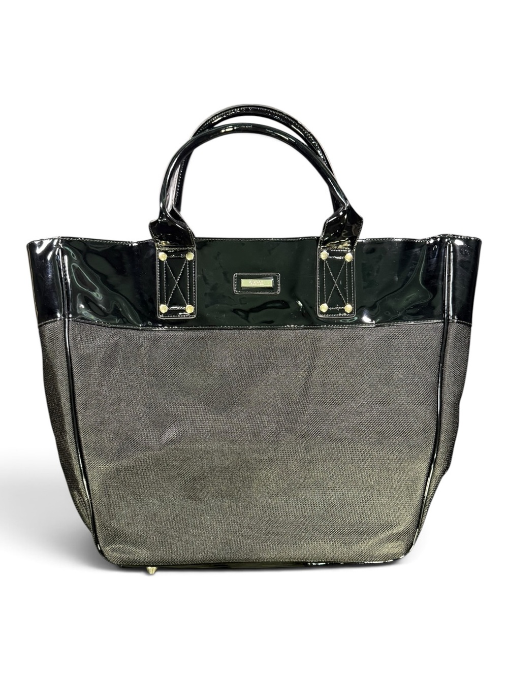 Versace Parfums Large Black Patent & Woven Tote Bag
